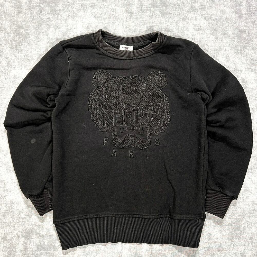 KENZO Paris Kids Tiger Logo Embroidered Crewneck Sweatshirt Black Youth Medium